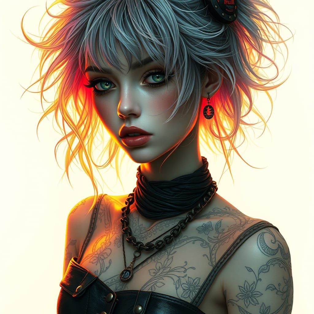 Sumer Punk Portrait in Art Nouveau Style