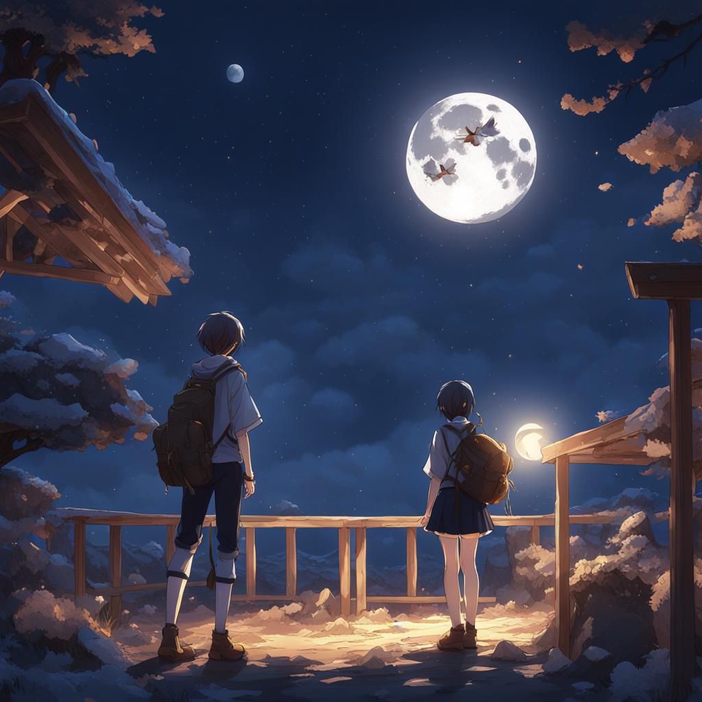 Playful Mooning Scene in 3D Anime Style
