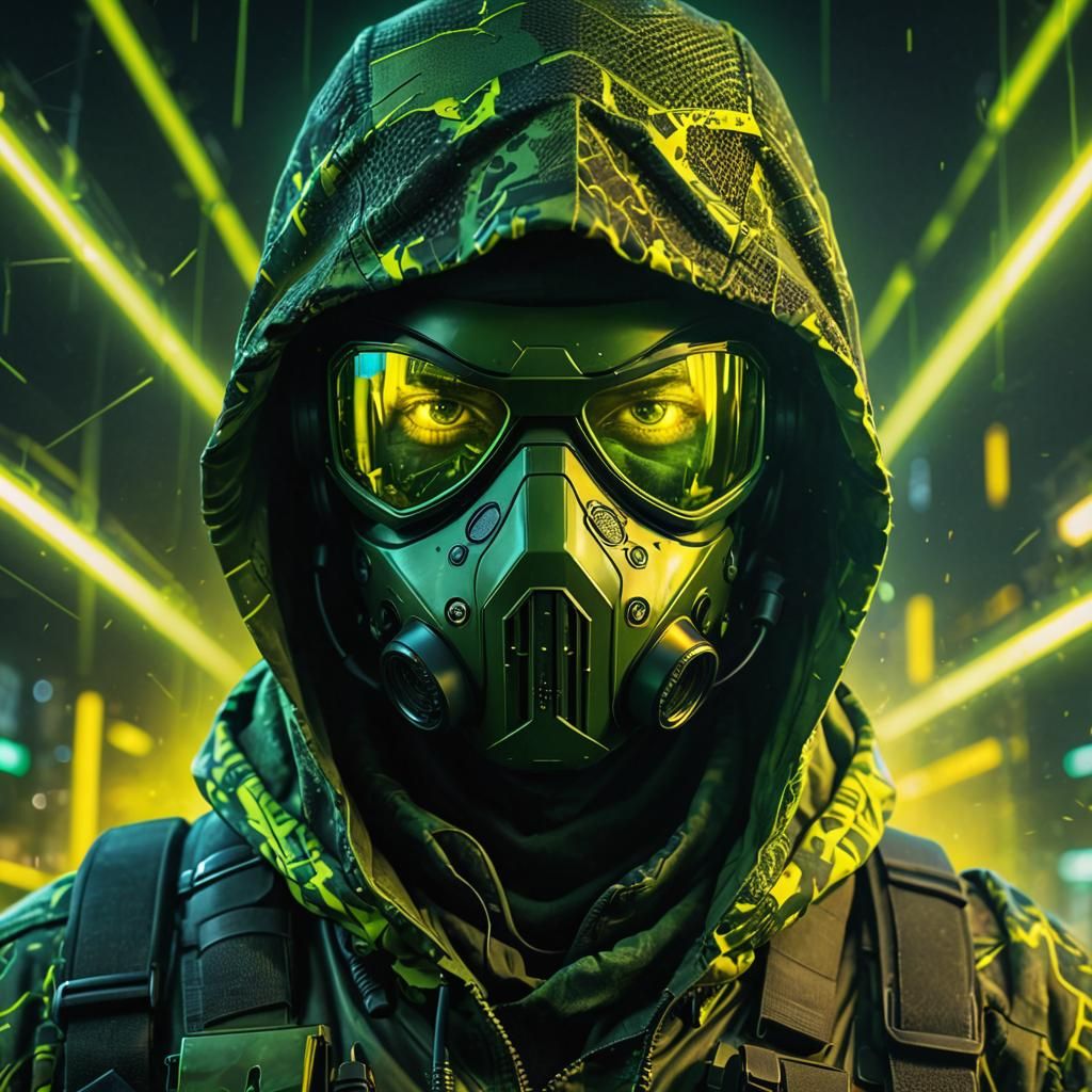 Futuristic Soldier Portrait with Glowing Eyes in 3D