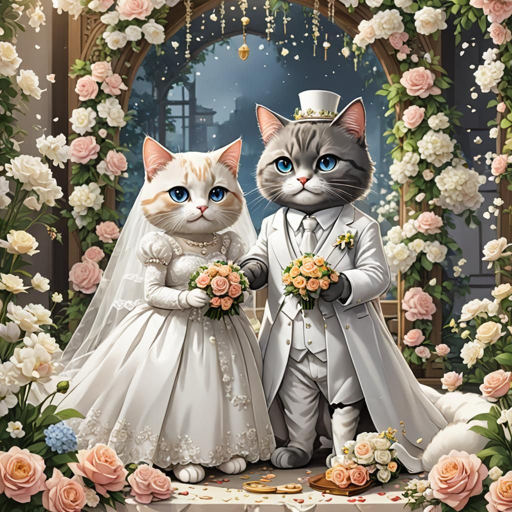 Cats Wedding in Anime Style