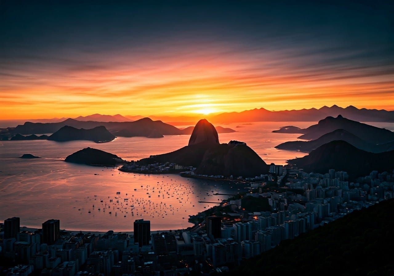 Rio de Janeiro Sunset Silhouette: 8K Digital Art