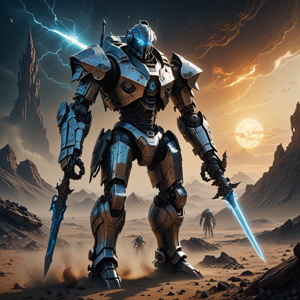 Robotic Knight on Desolate Planet with Clockwork Details