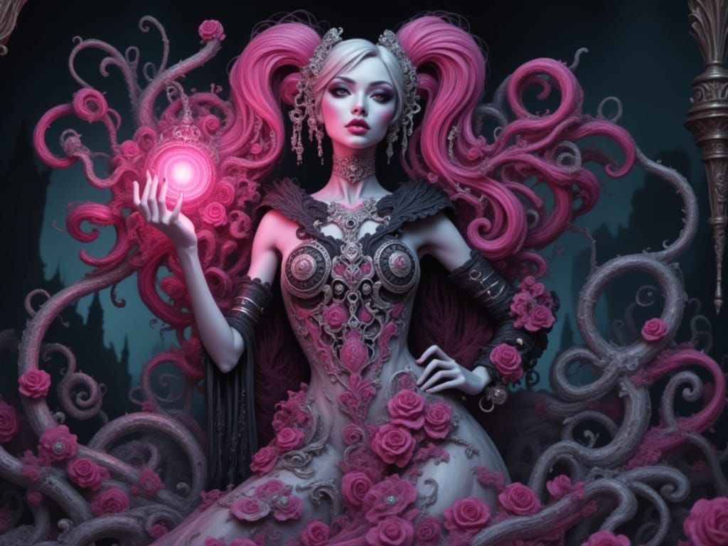 Elegant Portrait with Ornate Patterns and Dynamic Lighting