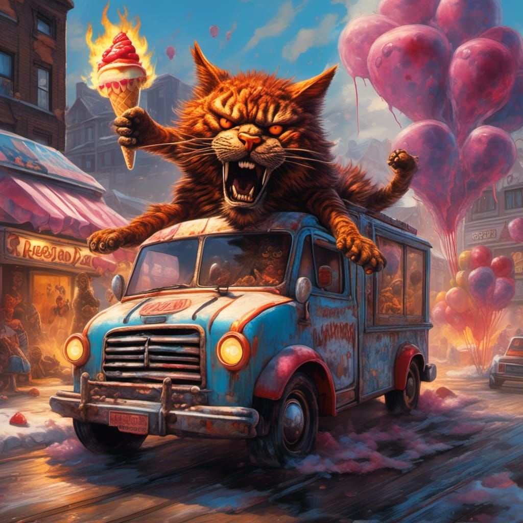 Cat Drives Twisted Metal Ice Cream Truck