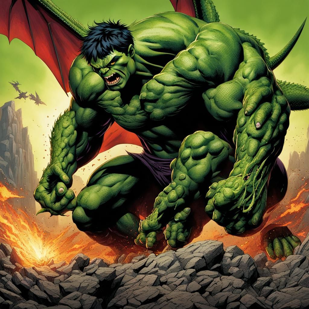 Hulk vs Dragon: Epic Battle Scene