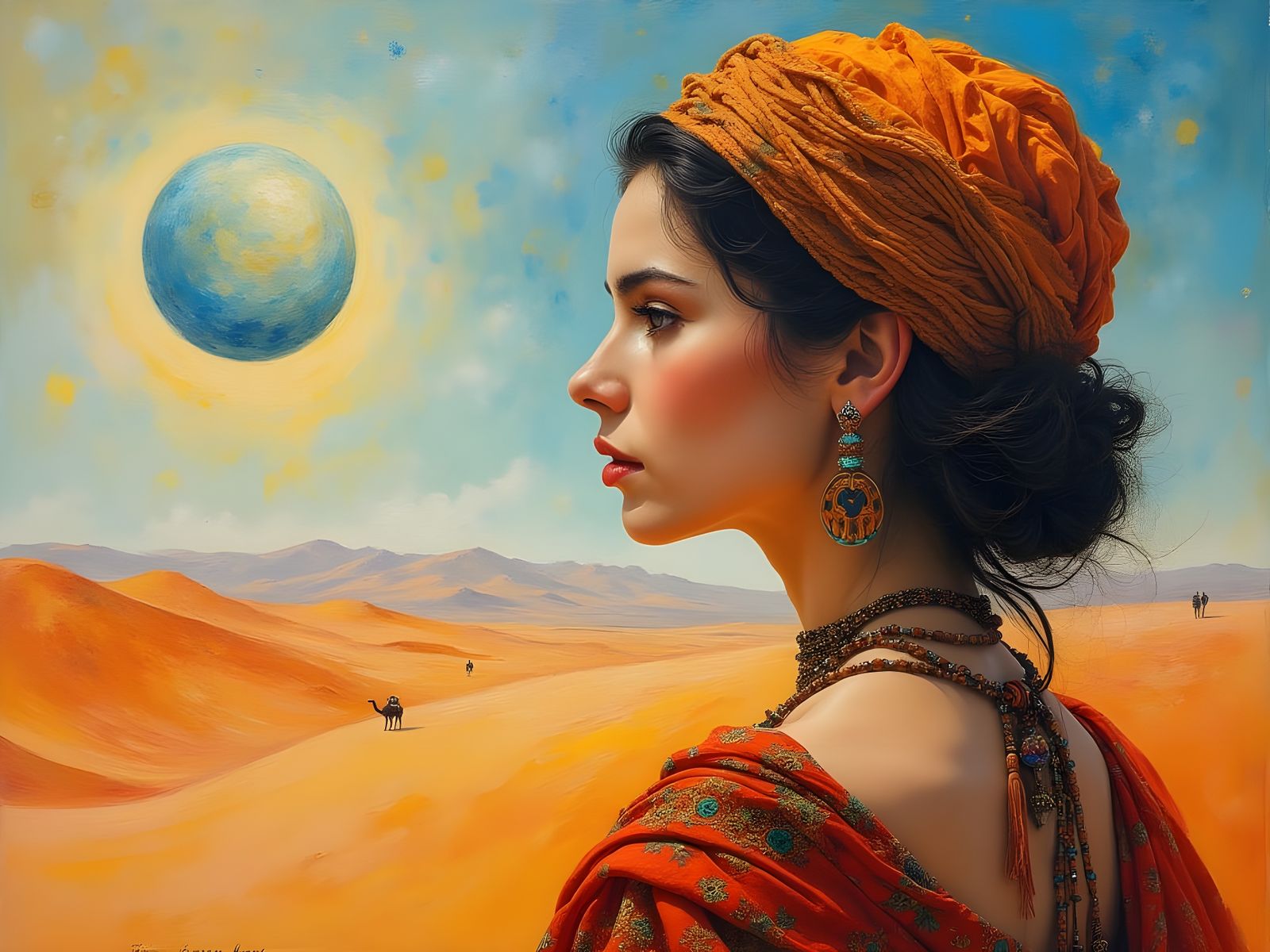Ethereal Desert Goddess in Baroque Splendor