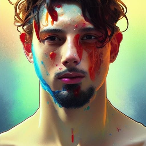 Man Covered in Jelly: 8K Food Fight Portrait