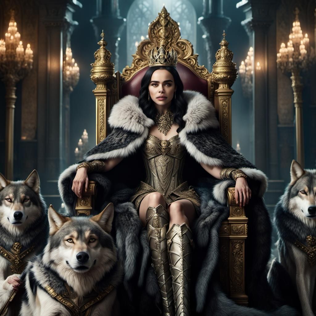 Queen on Throne with Wolves: Digital Matte Painting