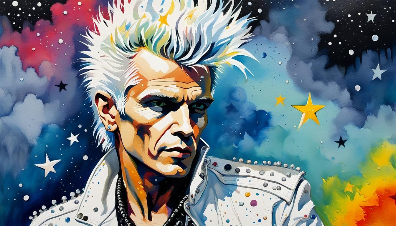 Billy Idol in Pop Art Watercolor Style