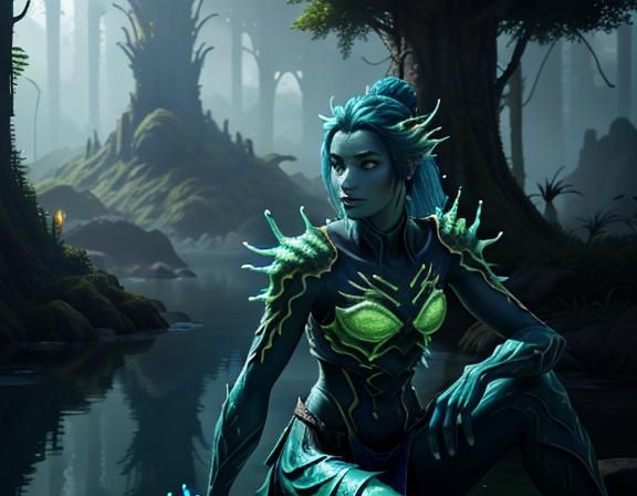 Iridescent Amphiboid with Aquatic Details in 3D