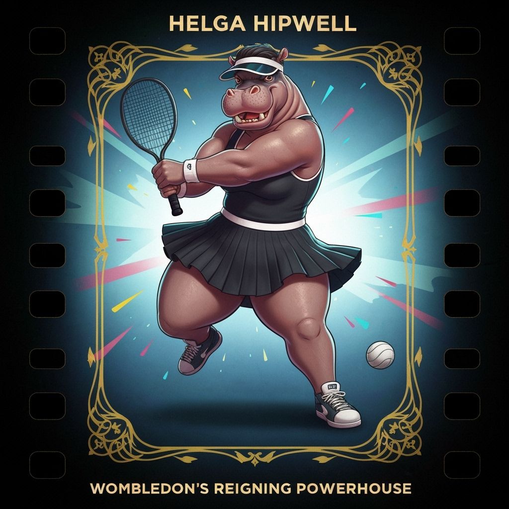 Hippo Tennis Star at Wombledon in Cartoon Style