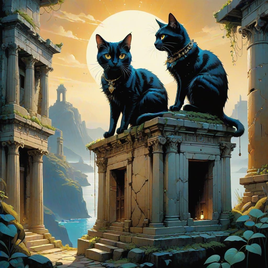 Cat on Ancient Greek Ruins Digital Collage