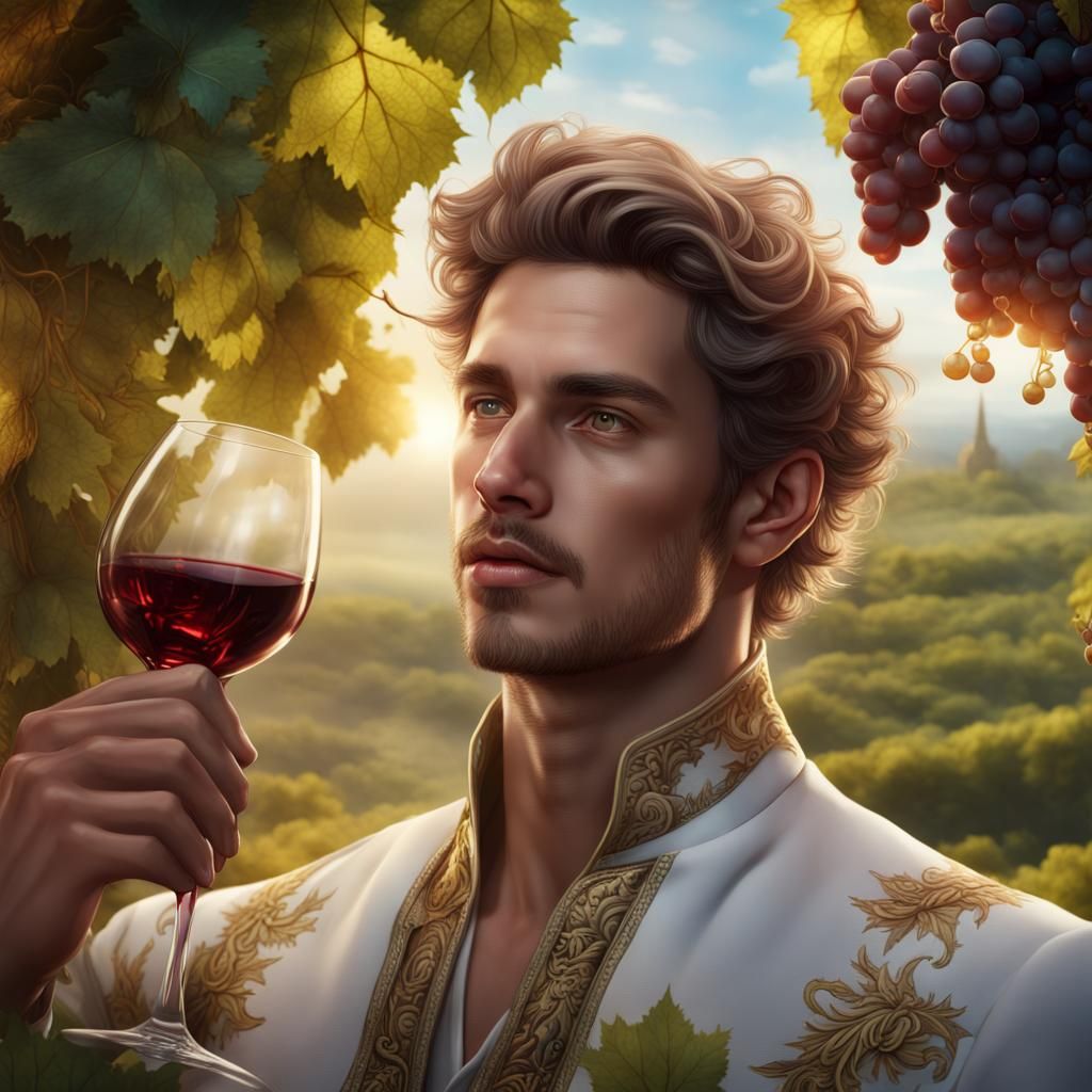Wine Divinity Portrait in Detailed Matte Painting Style