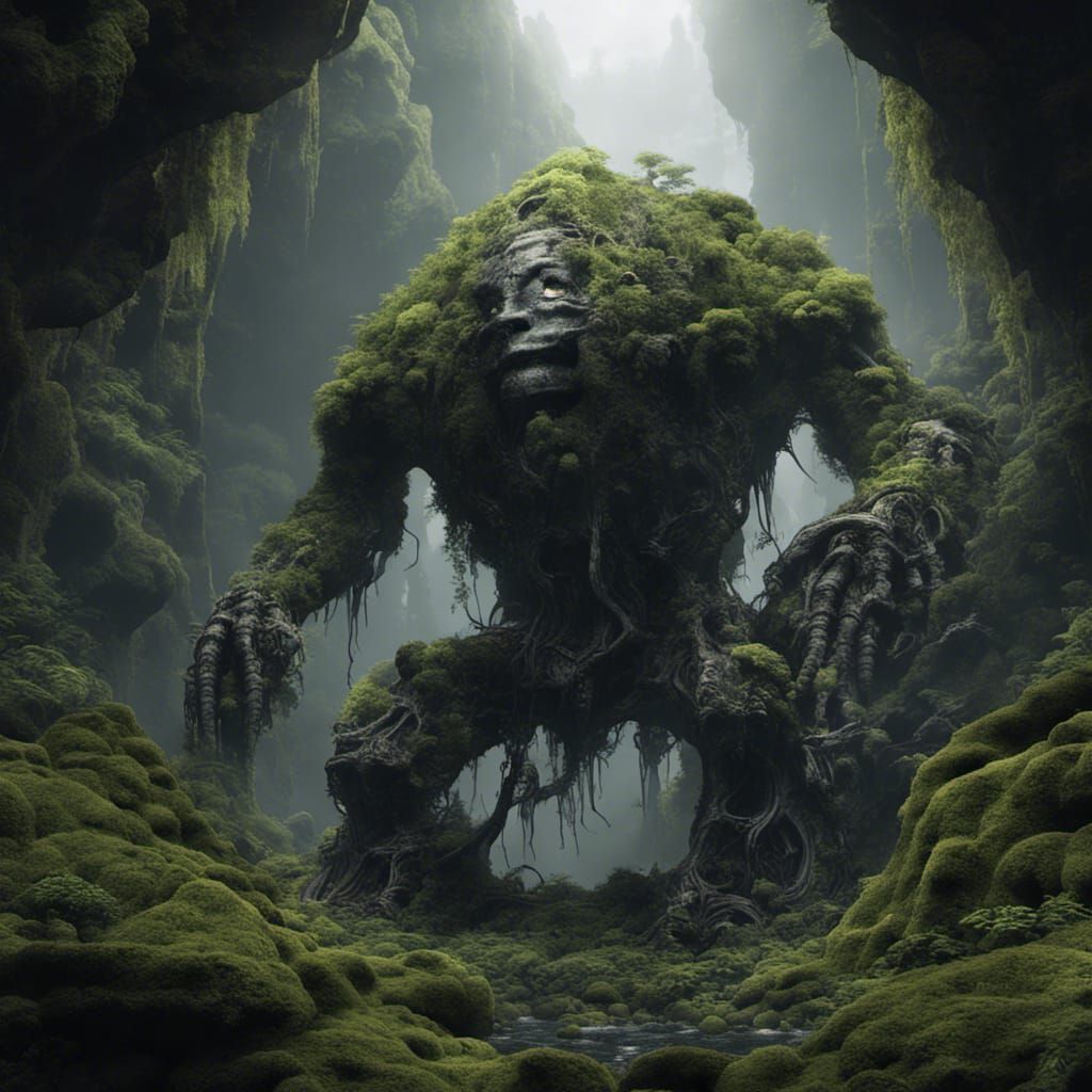 Obsidian Golem in Post-Apocalyptic Landscape