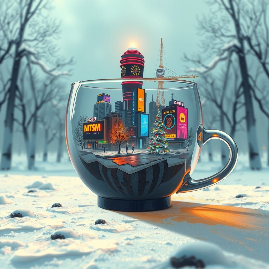 Cyberpunk City in a Cup: Digital Art