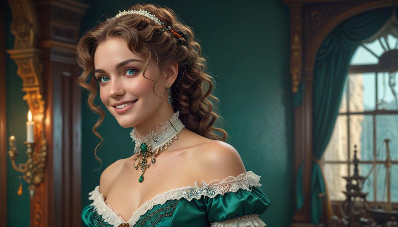 Elegant Countess Sets Sail for Calais in Victorian Ball Gown