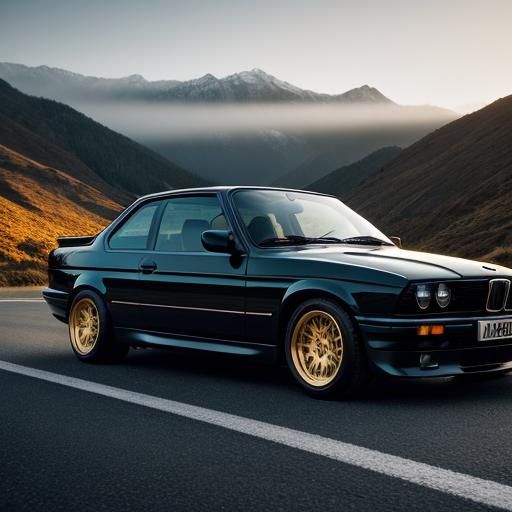 Black BMW E30 M3 Speeding on Mountain Road