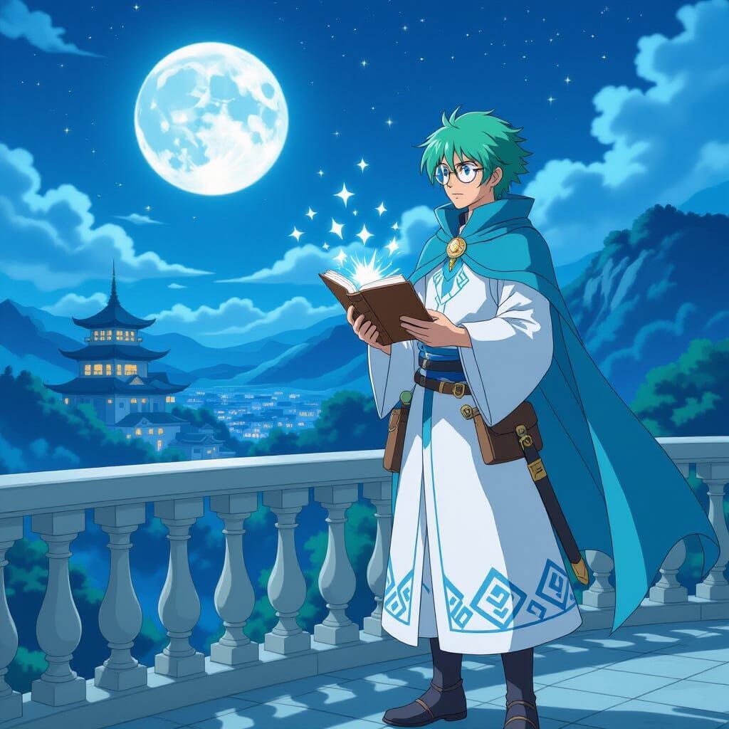 Elemental Mage Unleashes Ice Magic, in Ghibli Anime Style