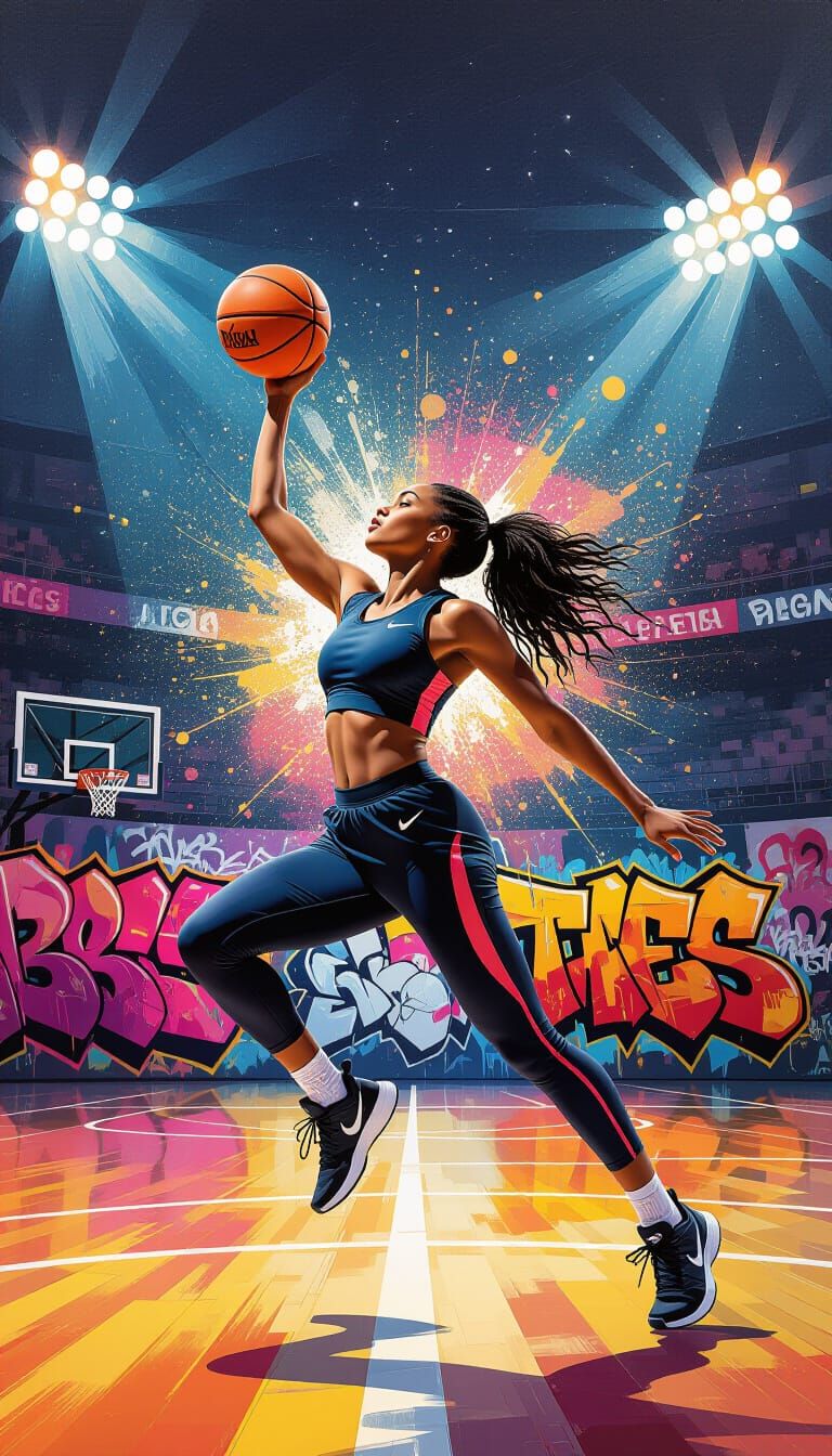 Dynamic Woman's Basketball Artwork