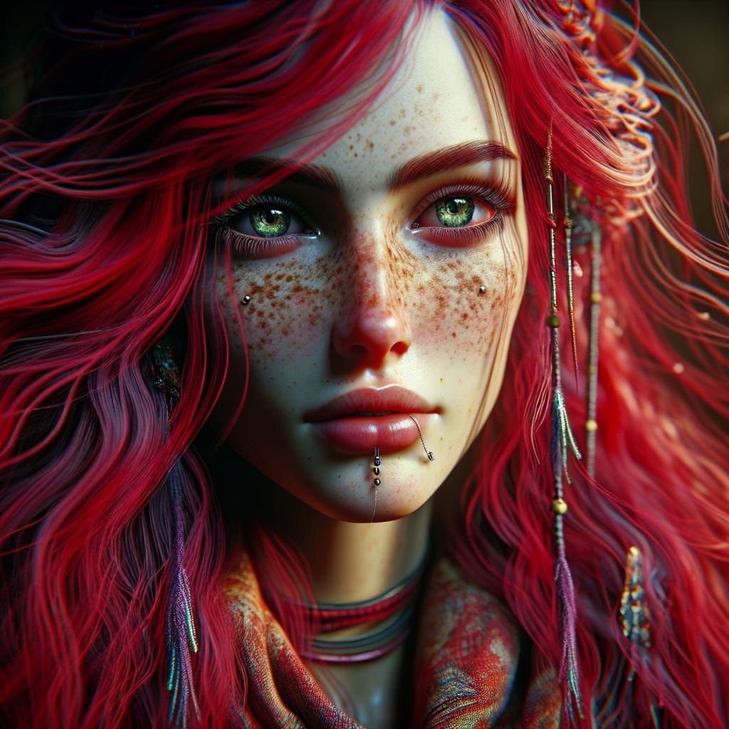 Hyperrealistic Portrait of a Redhead with Facial Jewelry