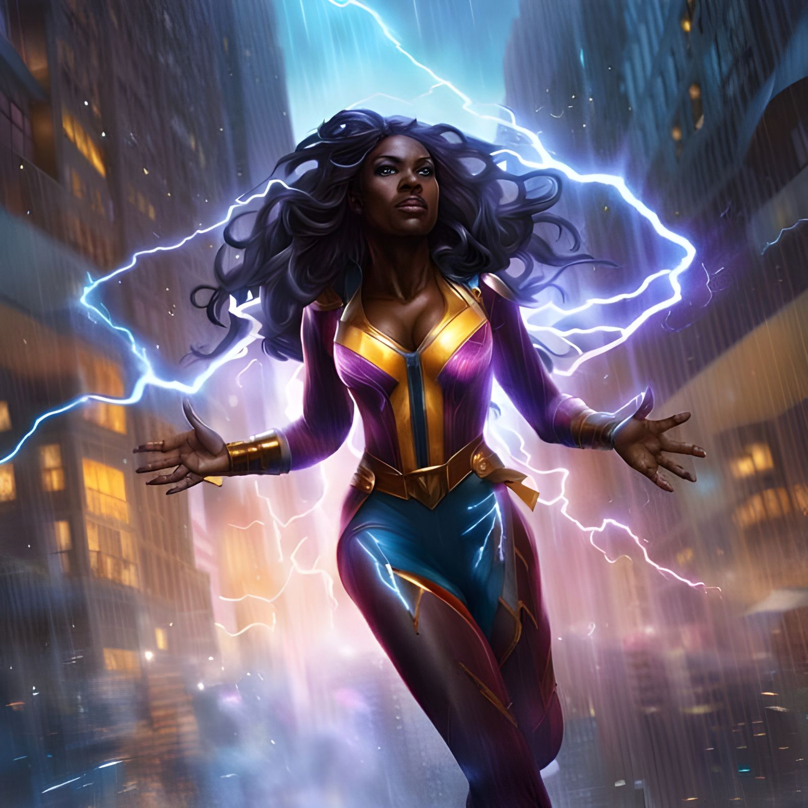 Epic Thunder Goddess Superhero in Hyperrealistic Style