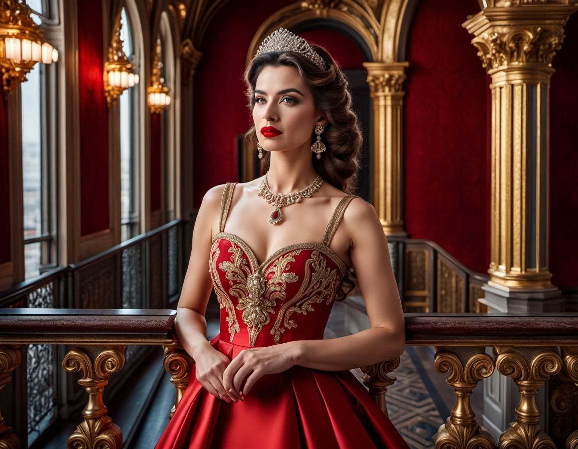 Elegant Woman in Ornate Opera House Portrait