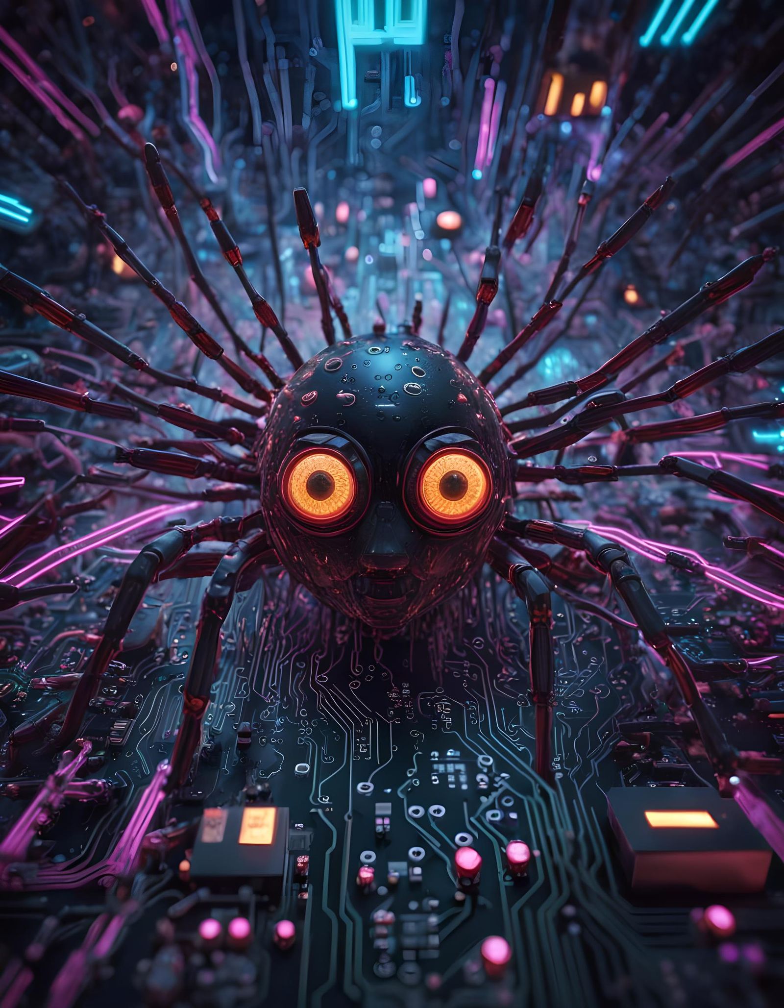 Digital Computer Bugs Infiltrating System in Hyperrealism