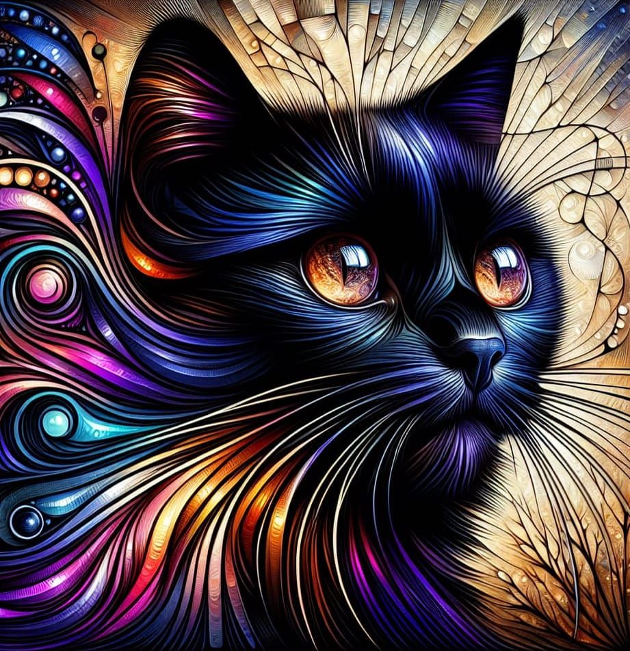 Black Cat with Hazel Eyes in Watercolor Style