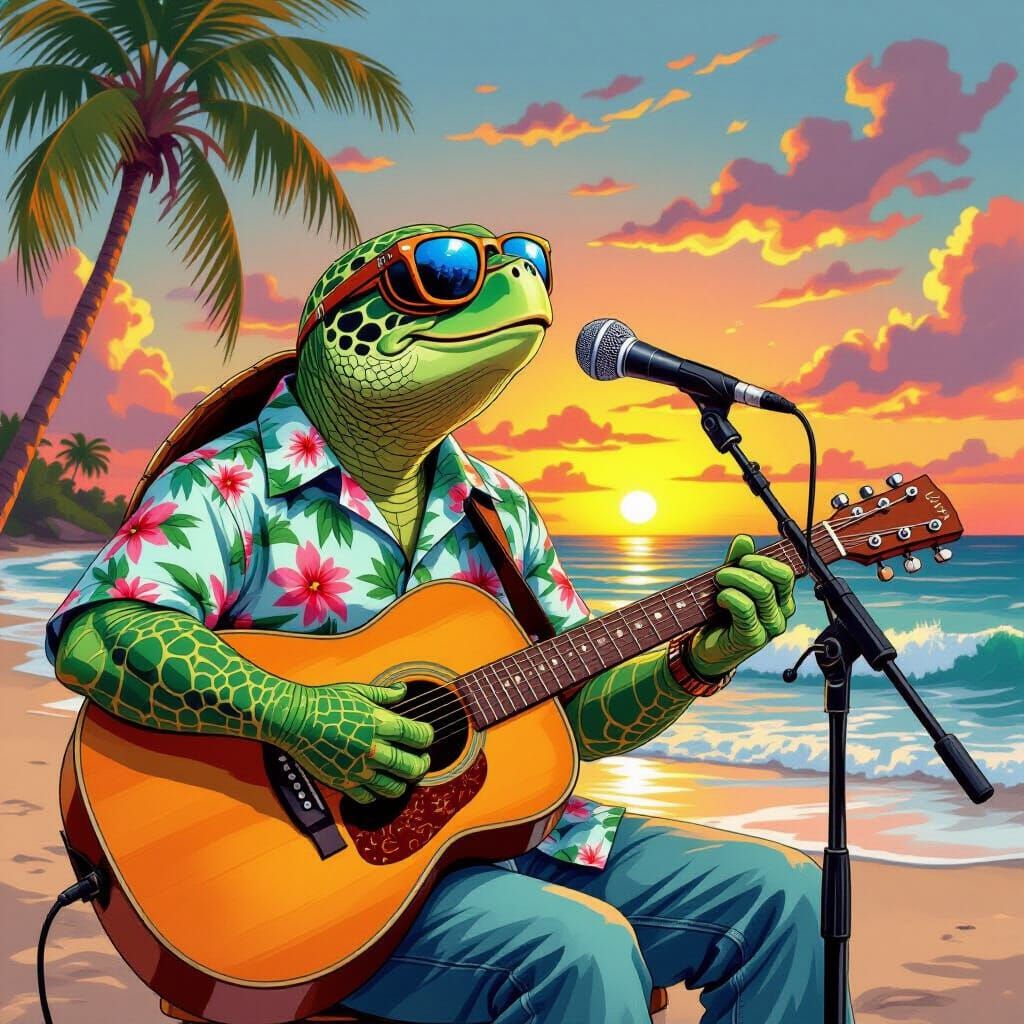 Singing Turtle Guitarist in Camille Rose Garcia Style