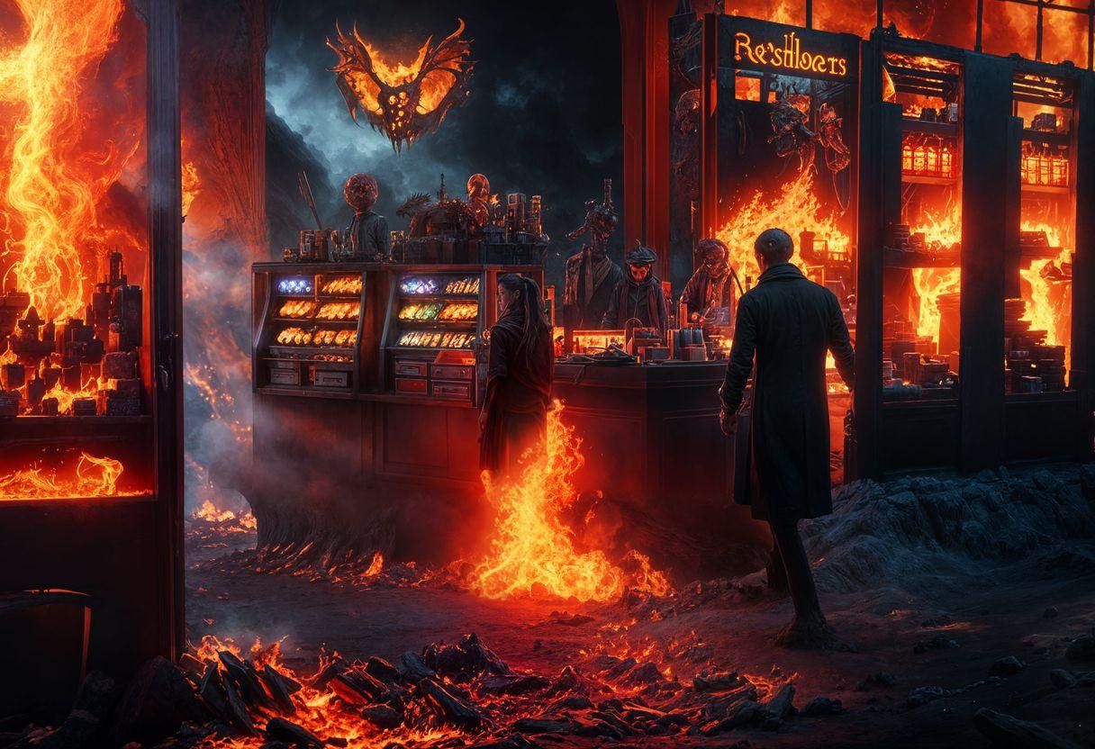 Infernal Checkout Line: A Fantastical Matte Painting