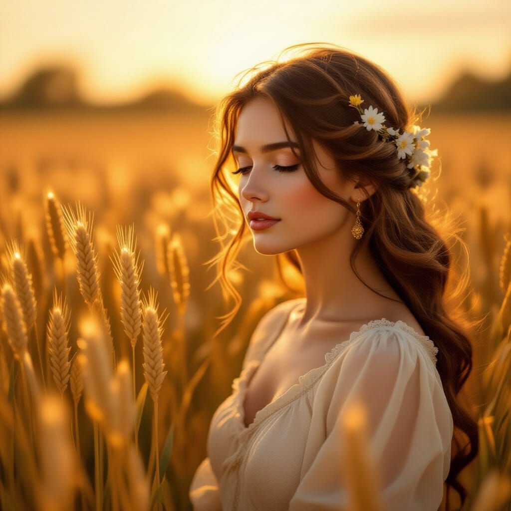 Angelic Figure in Golden Light Over Wheat Field