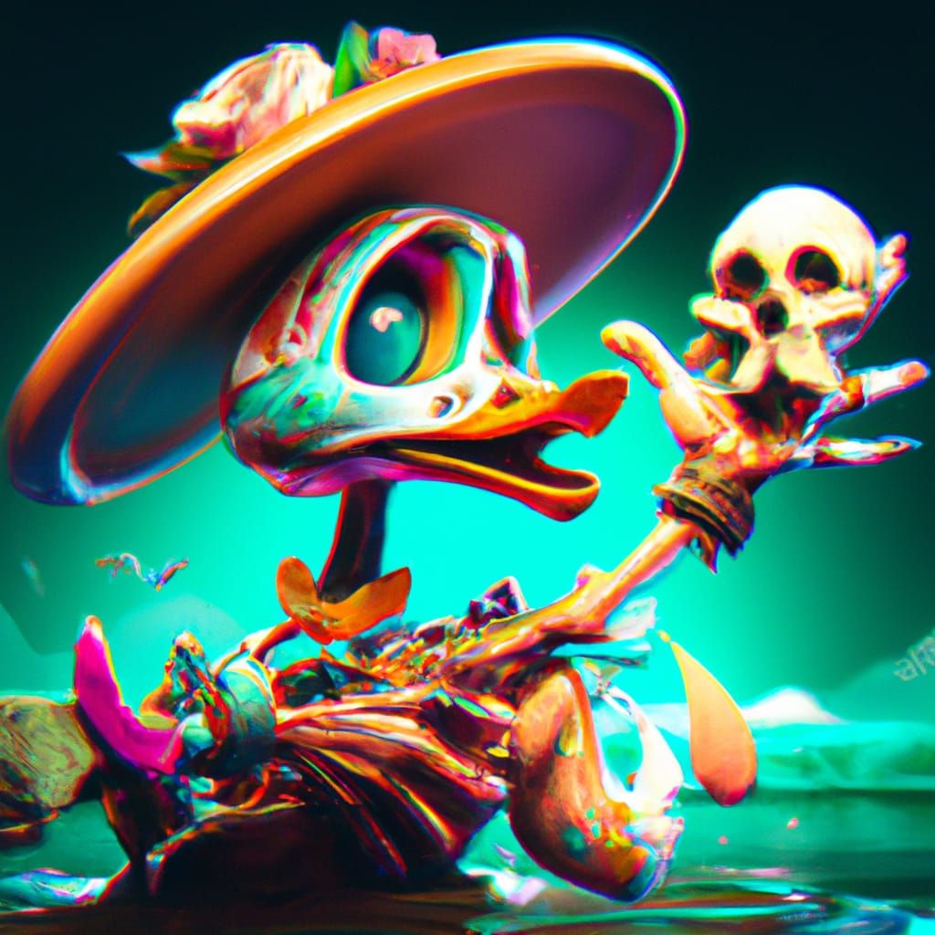 Joyful Duck with Skull: Hyperdetailed Concept Art