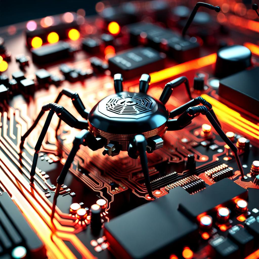 Spider on Motherboard in Cyberpunk Style