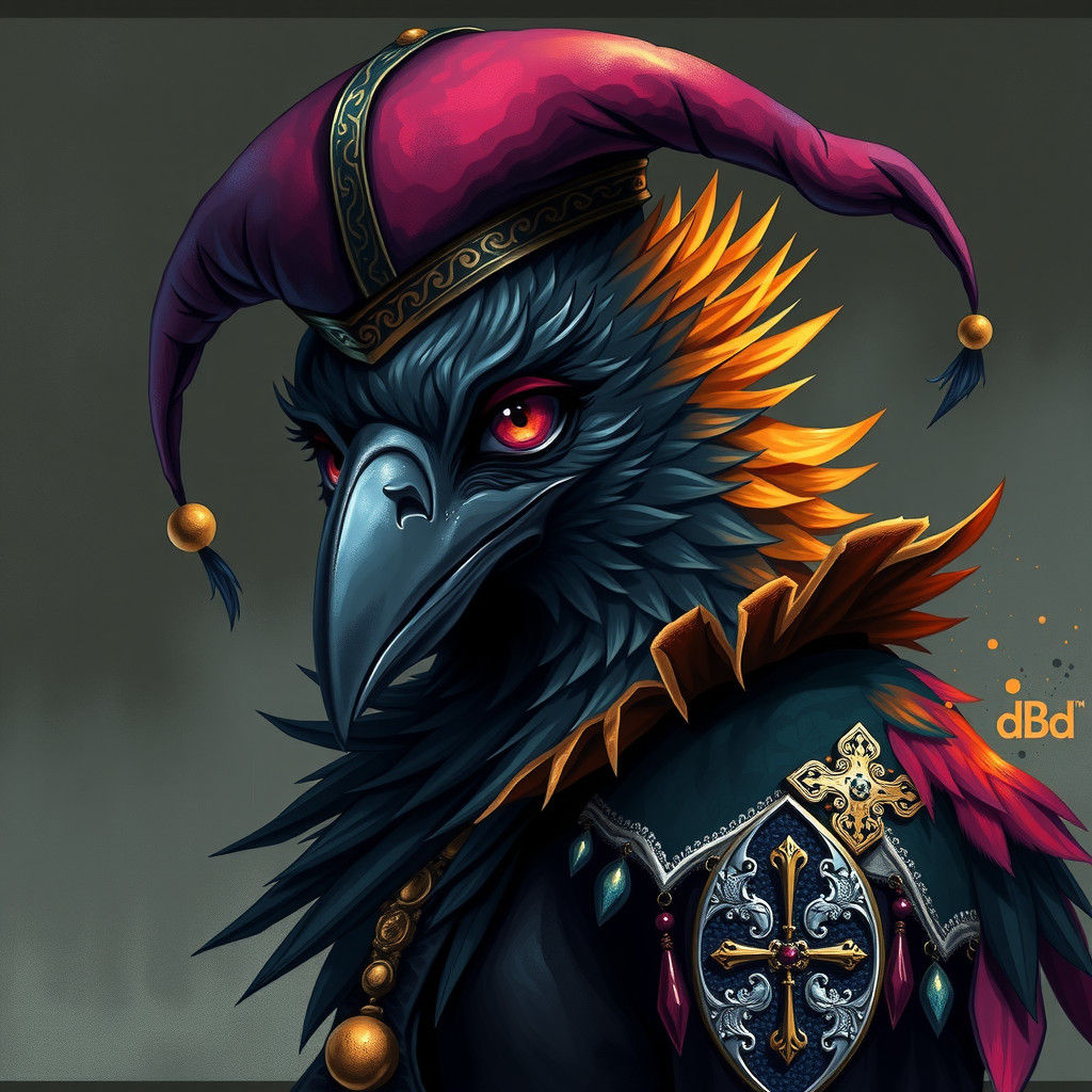 Kenku Jester with Golden Plumage in Dynamic Style