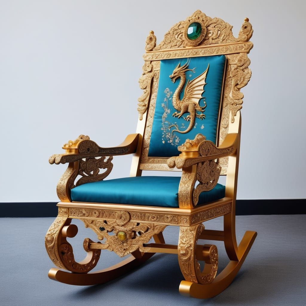 Modern Rocking Chair with Gemstones and Dragon Embroidery