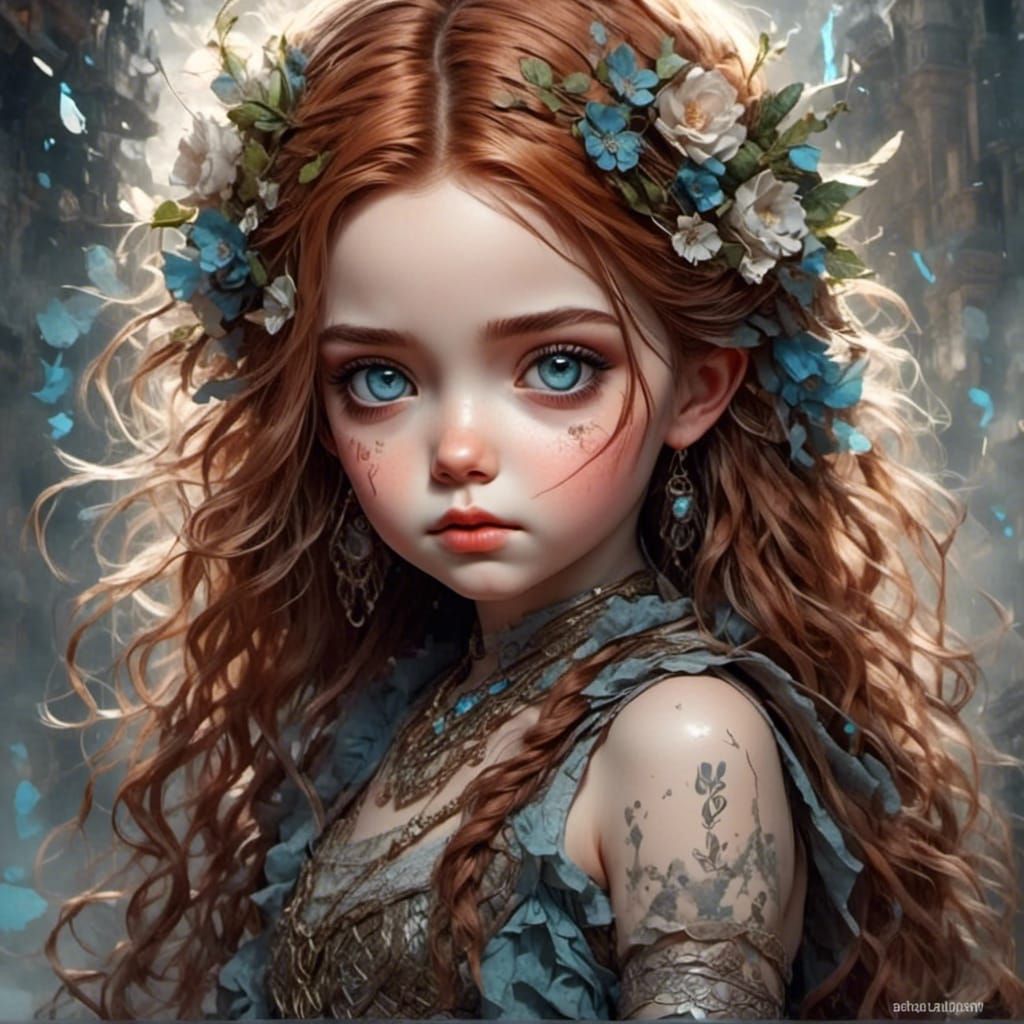 Chibi Celtic Goddess with Detailed Knotwork