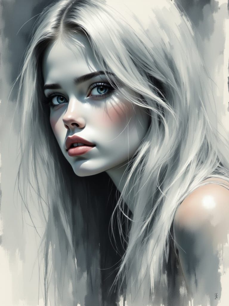 Blonde Scandinavian Girl in Charcoal Sketch Style