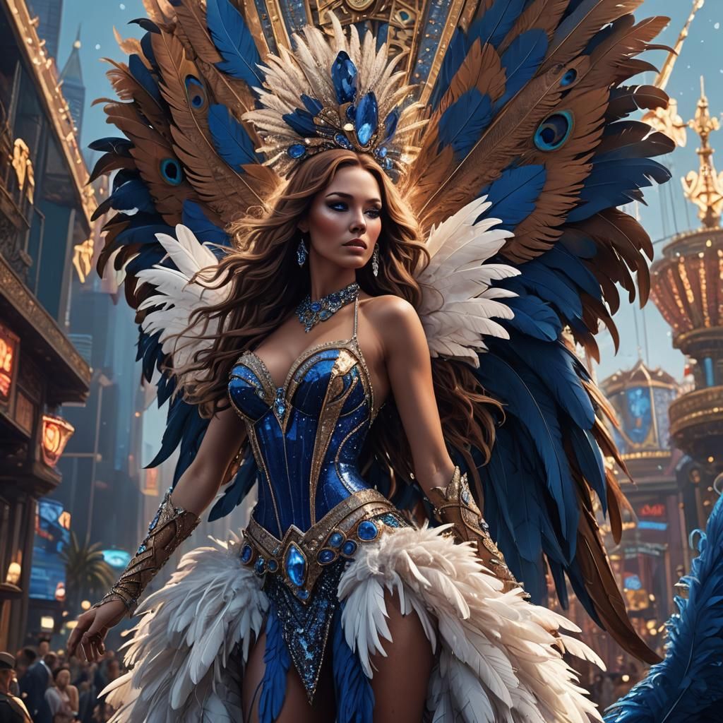 Vegas Showgirl in Sapphire Costume: Digital Art