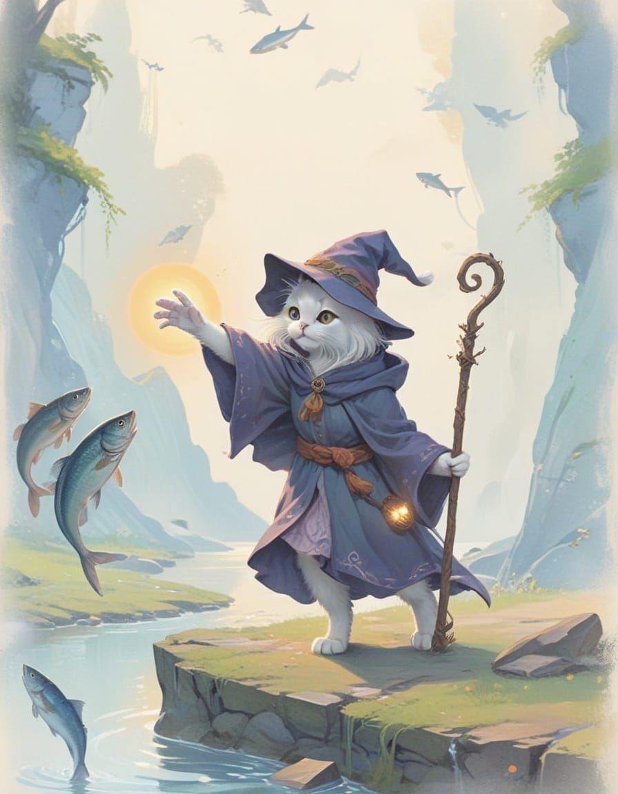 Cutesy Anime Witch Kitten with Glowing Paw