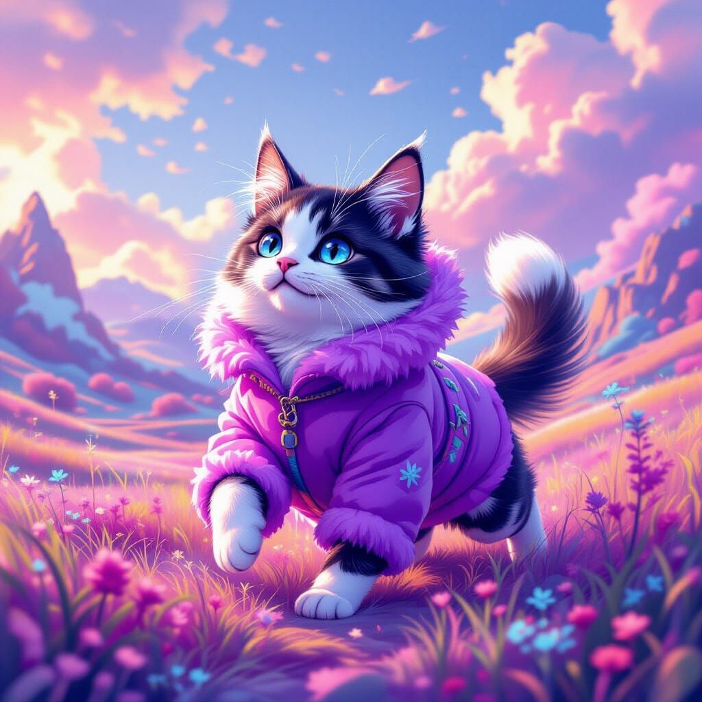 Cat-Dog Hybrid in Dreamlike Landscape, Digital Art