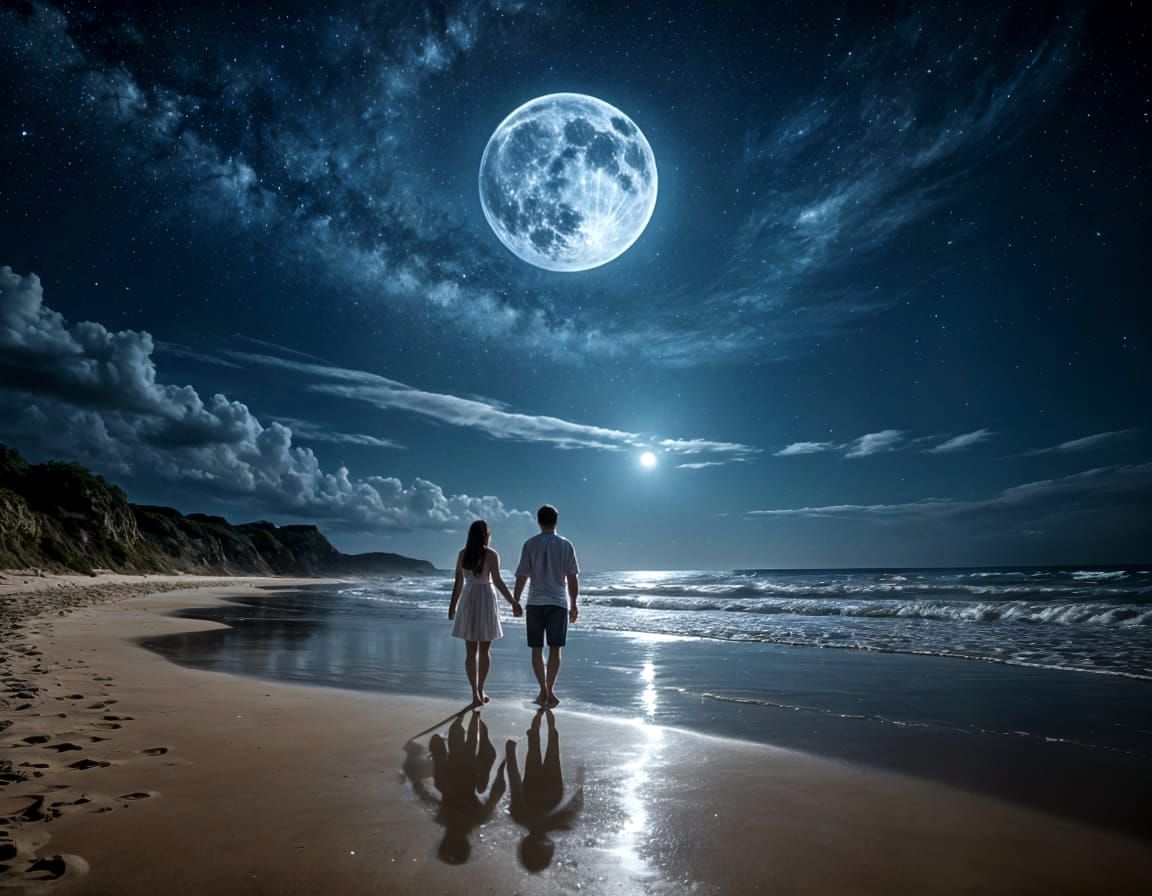Dreamlike Beach: Starry Night Romance by the Sea