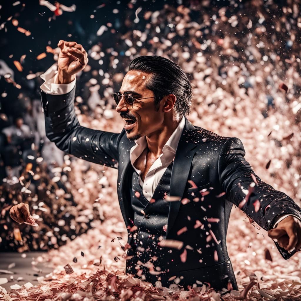 Salt Bae throwing confetti instead of salt.