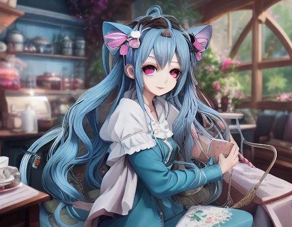 Neko Cat-People Enjoying Tea: Hyper-Realistic Digital Art