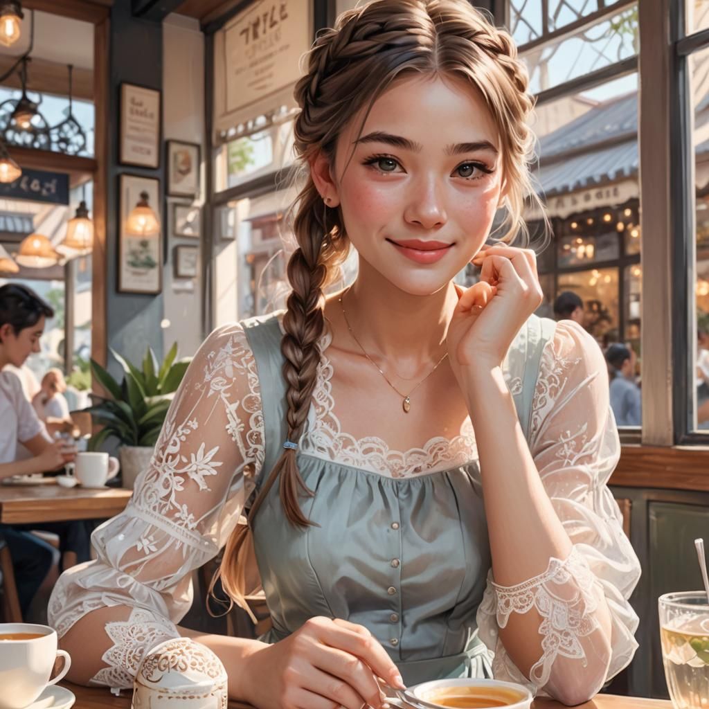 Cute Girl Enjoying Tea: 3D Anime Art Portrait
