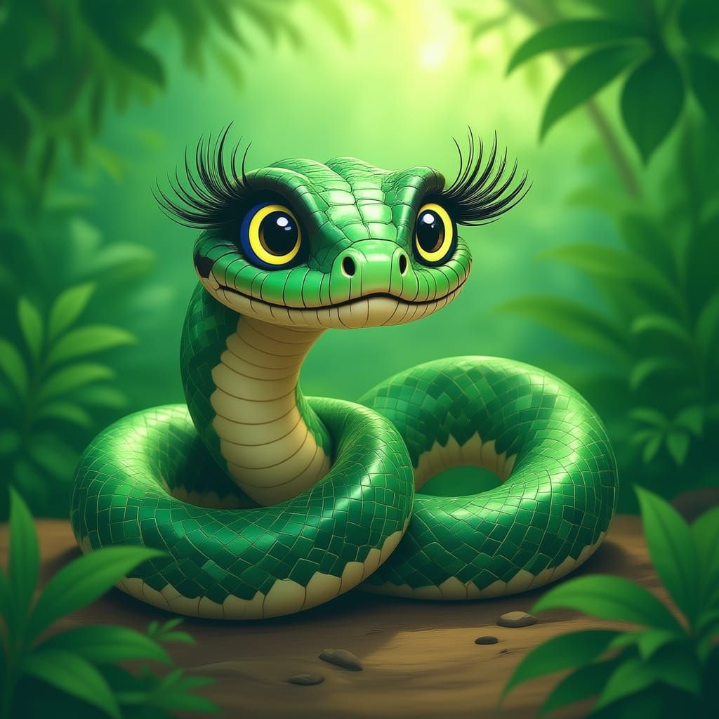 Hypnotized Indian Rock Python with Large Cartoon Eyelashes
