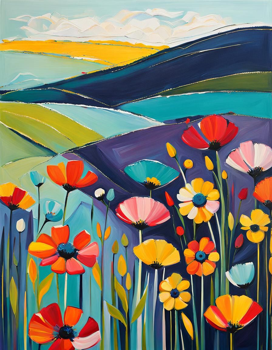 Abstract Wildflowers in Complementary Colors
