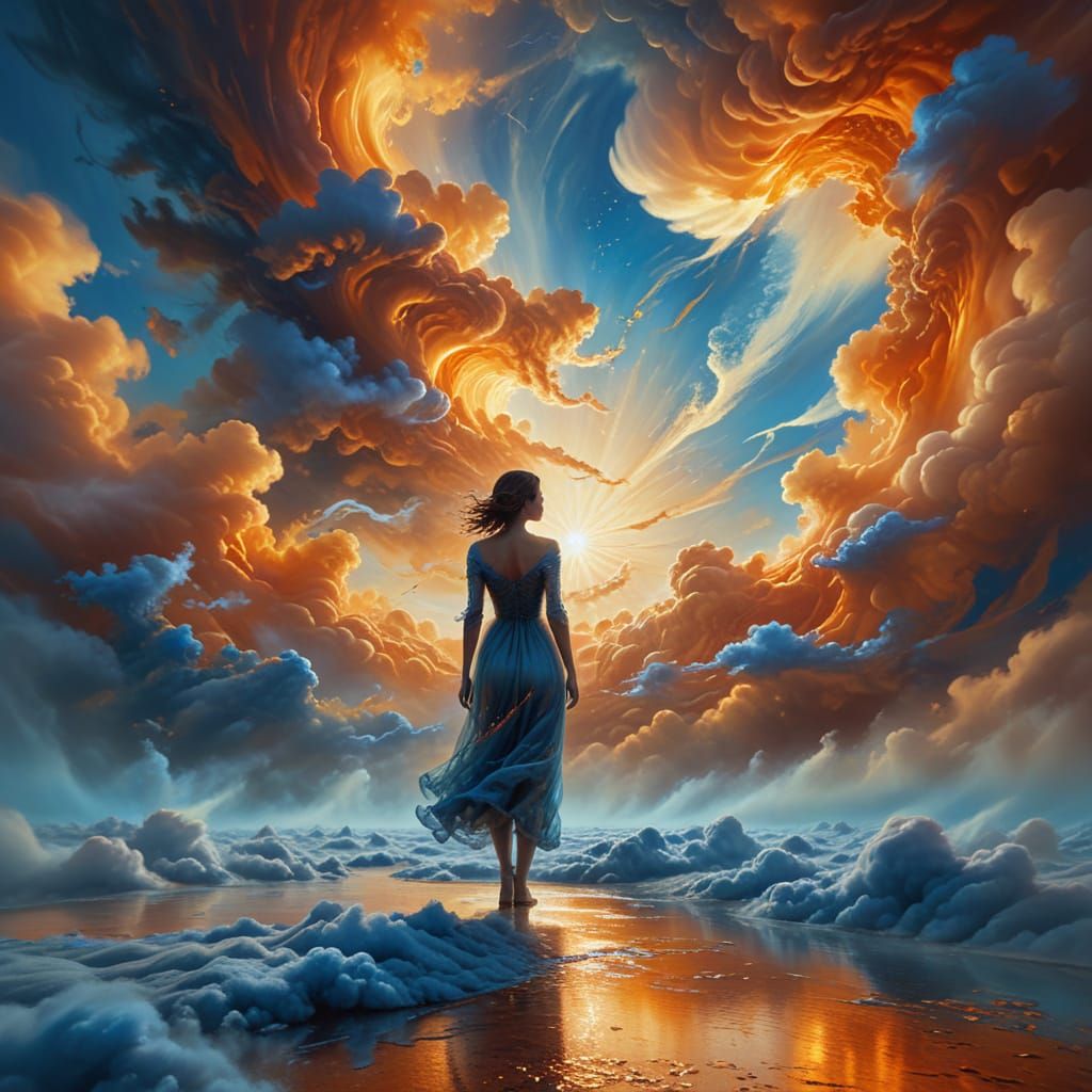 Ethereal Figure in Vibrant Dreamscapes