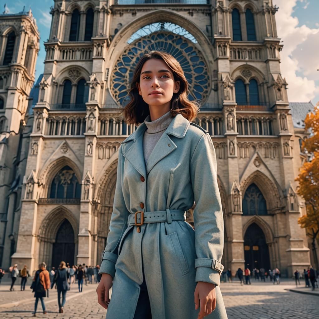 Parisian Woman at Notre Dame: 3D Digital Art