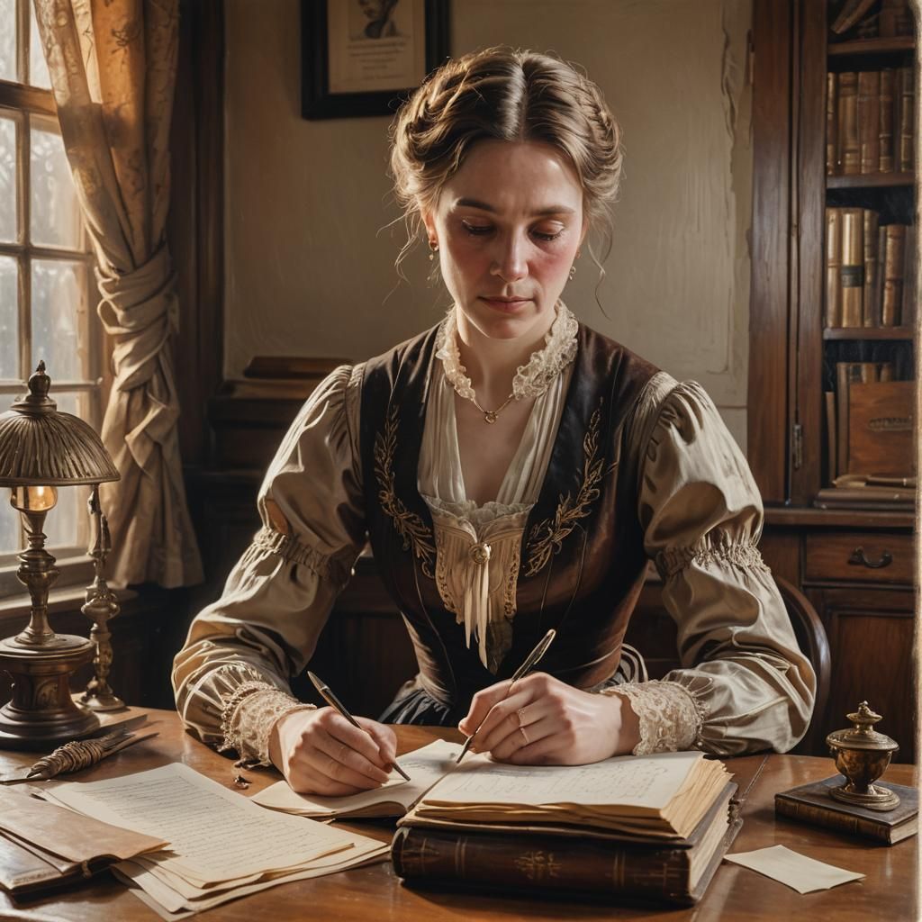 Victorian Woman Writing in Journal: Hyperrealistic Portrait