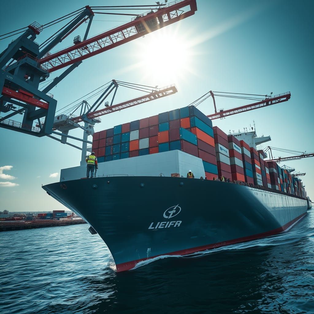 Massive Cargo Ship Arrives at International Port